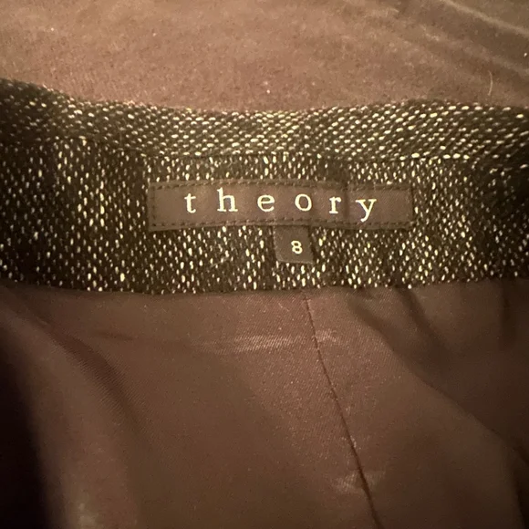 Theory Womens Crop Blazer Jacket Long Sleeve Notch Lapel Hook Closure Tweed - Picture 2 of 5